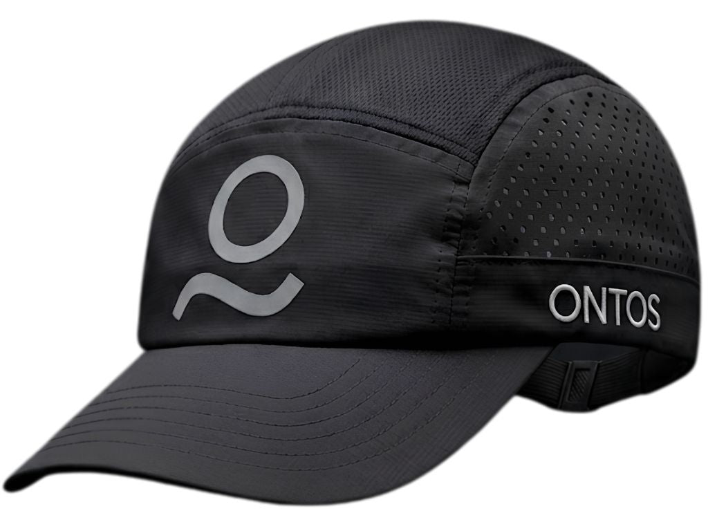 Black cap with 'ONTOS' branding on a white background